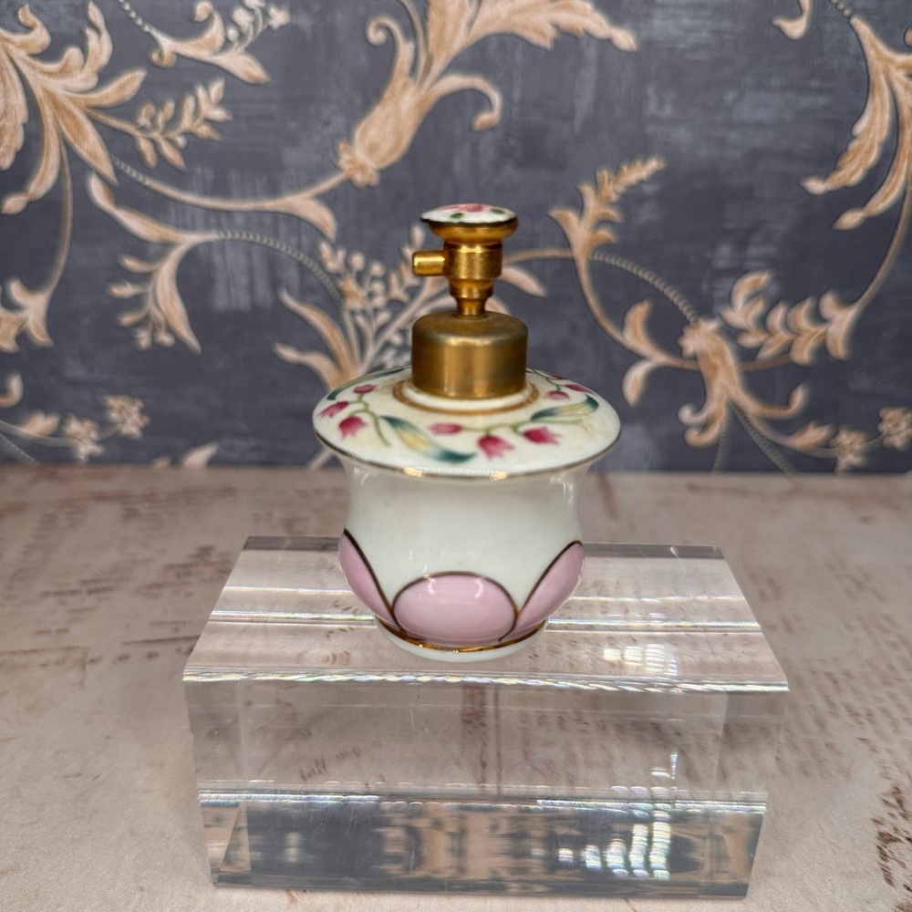 Rare IRICE Japan Porcelain Hand Painted Floral Perfume Bottle Atomizer READ